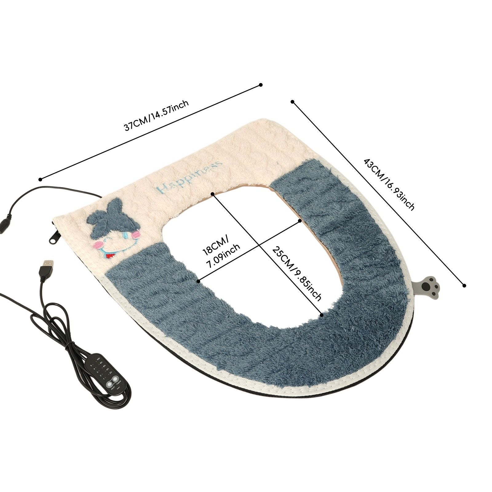 USB-Powered Heated Toilet Seat Cover with Soft Plush and Waterproof PU Leather, Adjustable Temperature and Timer, Easy-Clean Design for Warm and Cozy Bathroom Experience (Grey)