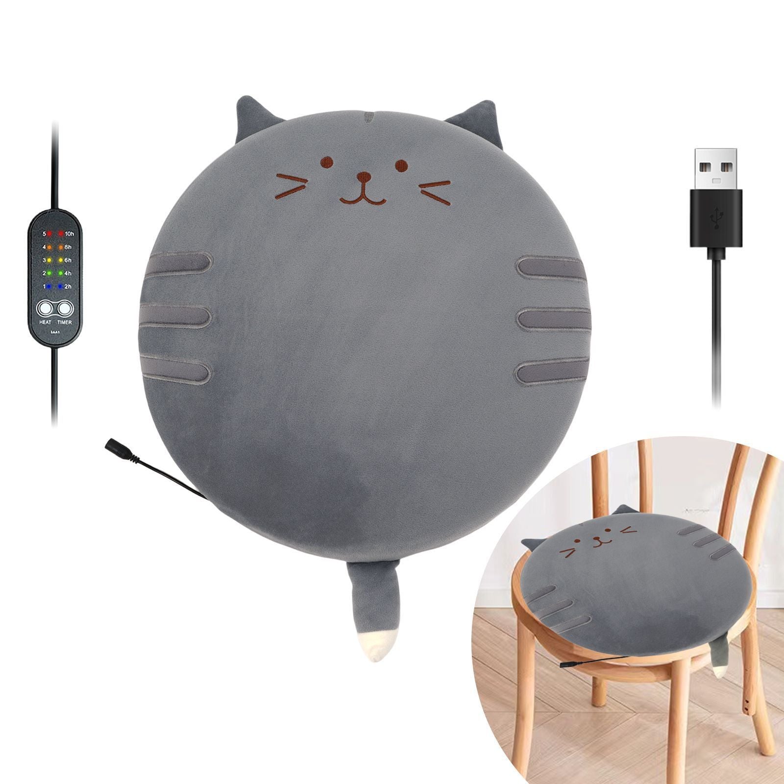 New Winter USB Heated Seat Cushion, Round Cartoon Design for Office and Home, Portable Warmth with Adjustable Temperature, Compatible with Power Banks and USB Ports (Husky)