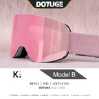 Magnetic Flip-Up Ski Goggles with Anti-Fog Cylindrical Lens for Snow Sports, Winter Hiking, and Mountain Climbing – Unisex Design for Clear Vision and Impact Protection (A)