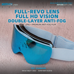 Magnetic Flip-Up Ski Goggles with Anti-Fog Cylindrical Lens for Snow Sports, Winter Hiking, and Mountain Climbing – Unisex Design for Clear Vision and Impact Protection (B)