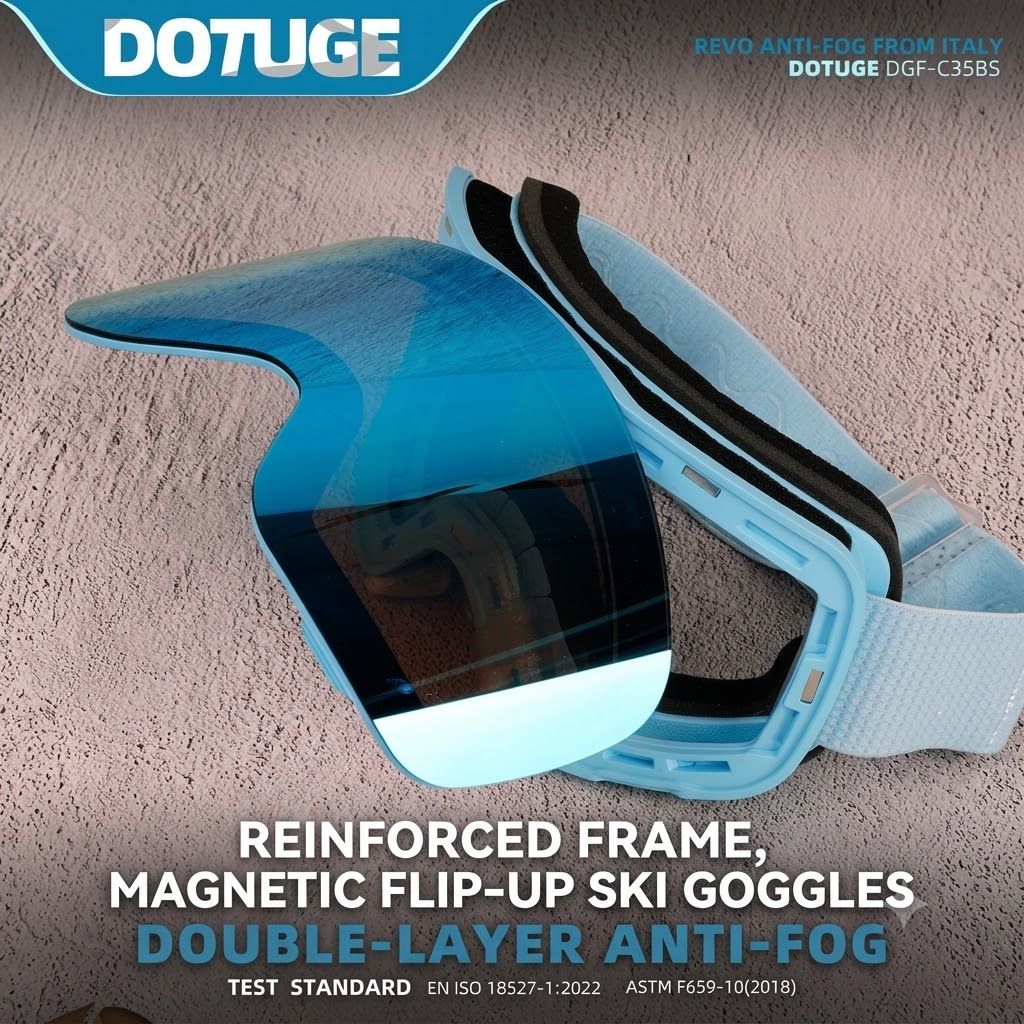 Magnetic Flip-Up Ski Goggles with Anti-Fog Cylindrical Lens for Snow Sports, Winter Hiking, and Mountain Climbing – Unisex Design for Clear Vision and Impact Protection (D)