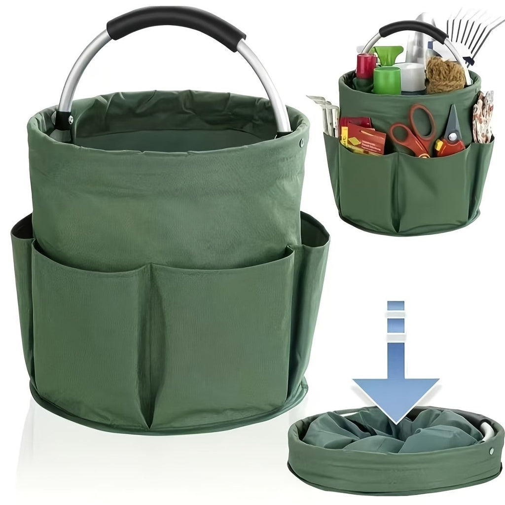 Foldable Carry-All Tote with Handle and Multiple Pockets – Portable Collapsible Laundry Basket for Outdoor Travel, Camping, Picnic, Beach, and Home Organization (Black)