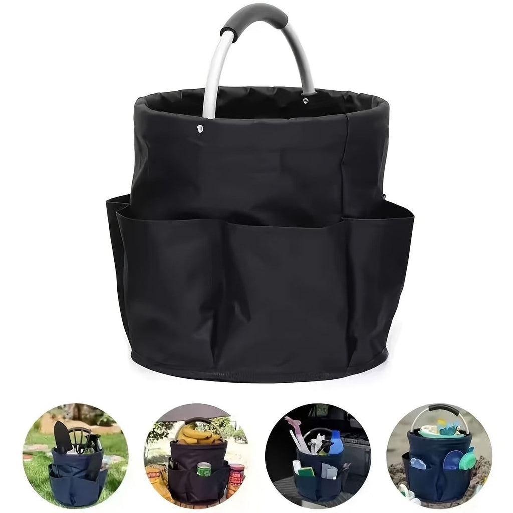 Foldable Carry-All Tote with Handle and Multiple Pockets – Portable Collapsible Laundry Basket for Outdoor Travel, Camping, Picnic, Beach, and Home Organization (DarkGreen)