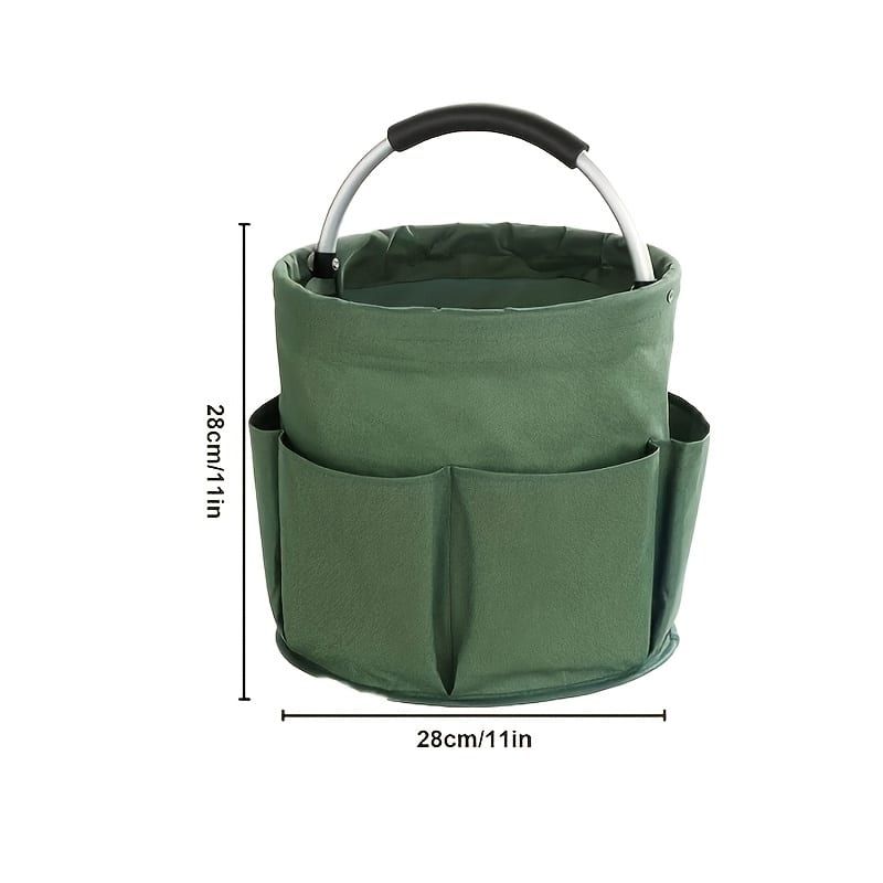 Foldable Carry-All Tote with Handle and Multiple Pockets – Portable Collapsible Laundry Basket for Outdoor Travel, Camping, Picnic, Beach, and Home Organization (DarkGreen)