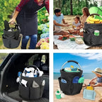 Foldable Carry-All Tote with Handle and Multiple Pockets – Portable Collapsible Laundry Basket for Outdoor Travel, Camping, Picnic, Beach, and Home Organization (Navy)