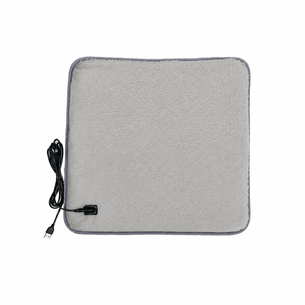 USB-Powered Faux Rabbit Fur Heating Pad for Office, Car, and Outdoor Use – Soft, Portable, and Adjustable Temperature with Timer (Black)