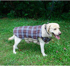 Reversible Winter Dog Coat with Plaid and Quilted Sides, Warm Cotton-Filled Vest for Outdoor Walks, Adjustable Velcro Straps for a Secure Fit (S, Brown)