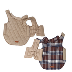 Reversible Winter Dog Coat with Plaid and Quilted Sides, Warm Cotton-Filled Vest for Outdoor Walks, Adjustable Velcro Straps for a Secure Fit (S, Red)