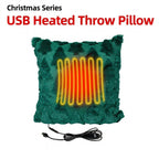Christmas Tree Plush USB Heated Throw Pillow – Festive Decorative Cushion with Adjustable Temperature and Timer for Cozy Warmth at Home or Office (DarkGreen)