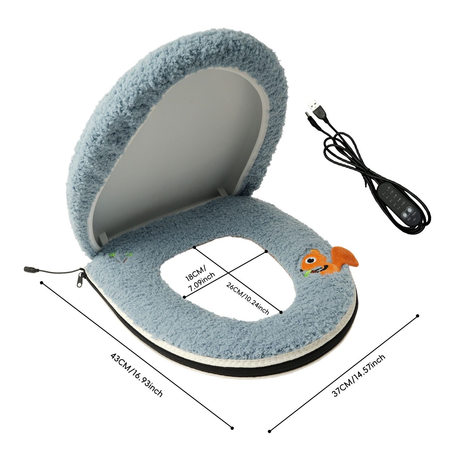 USB-Powered Heated Toilet Seat Cover Set with Soft Plush Fabric, Adjustable Temperature & Timer, Easy-to-Clean PU Leather Bottom, Suitable for Cold Season Home Use (Blue)