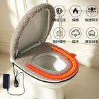 USB-Powered Heated Toilet Seat Cover Set with Soft Plush Fabric, Adjustable Temperature & Timer, Easy-to-Clean PU Leather Bottom, Suitable for Cold Season Home Use (Blue)