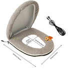 USB-Powered Heated Toilet Seat Cover Set with Soft Plush Fabric, Adjustable Temperature & Timer, Easy-to-Clean PU Leather Bottom, Suitable for Cold Season Home Use (Khaki)