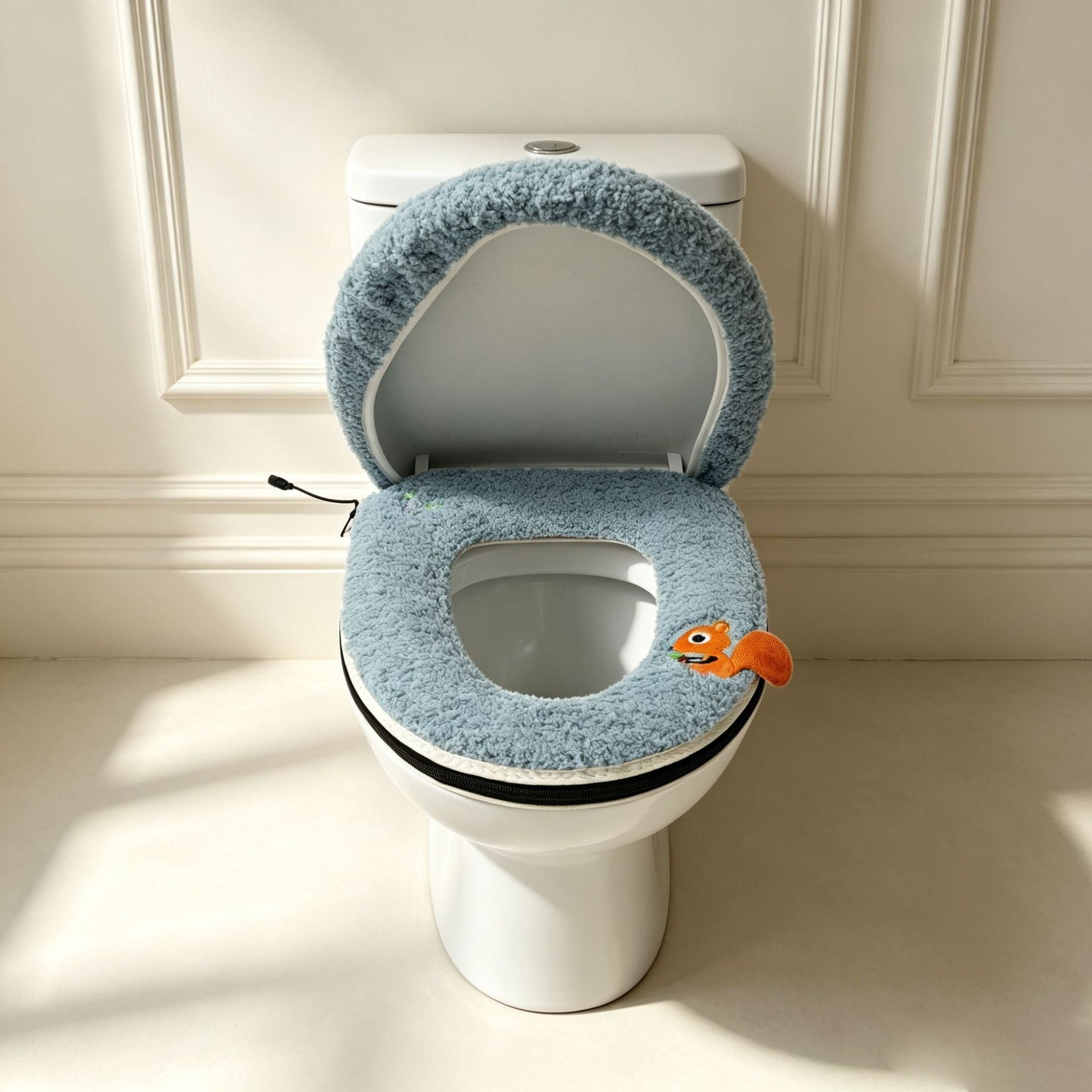 USB-Powered Heated Toilet Seat Cover Set with Soft Plush Fabric, Adjustable Temperature & Timer, Easy-to-Clean PU Leather Bottom, Suitable for Cold Season Home Use (Khaki)