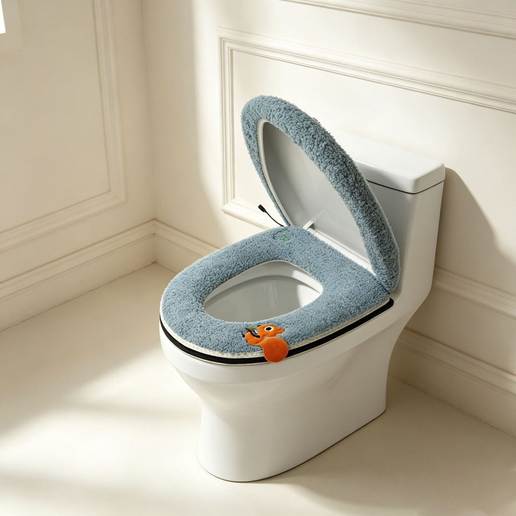 USB-Powered Heated Toilet Seat Cover Set with Soft Plush Fabric, Adjustable Temperature & Timer, Easy-to-Clean PU Leather Bottom, Suitable for Cold Season Home Use (Khaki)