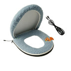 USB-Powered Heated Toilet Seat Cover Set with Soft Plush Fabric, Adjustable Temperature & Timer, Easy-to-Clean PU Leather Bottom, Suitable for Cold Season Home Use (Khaki)