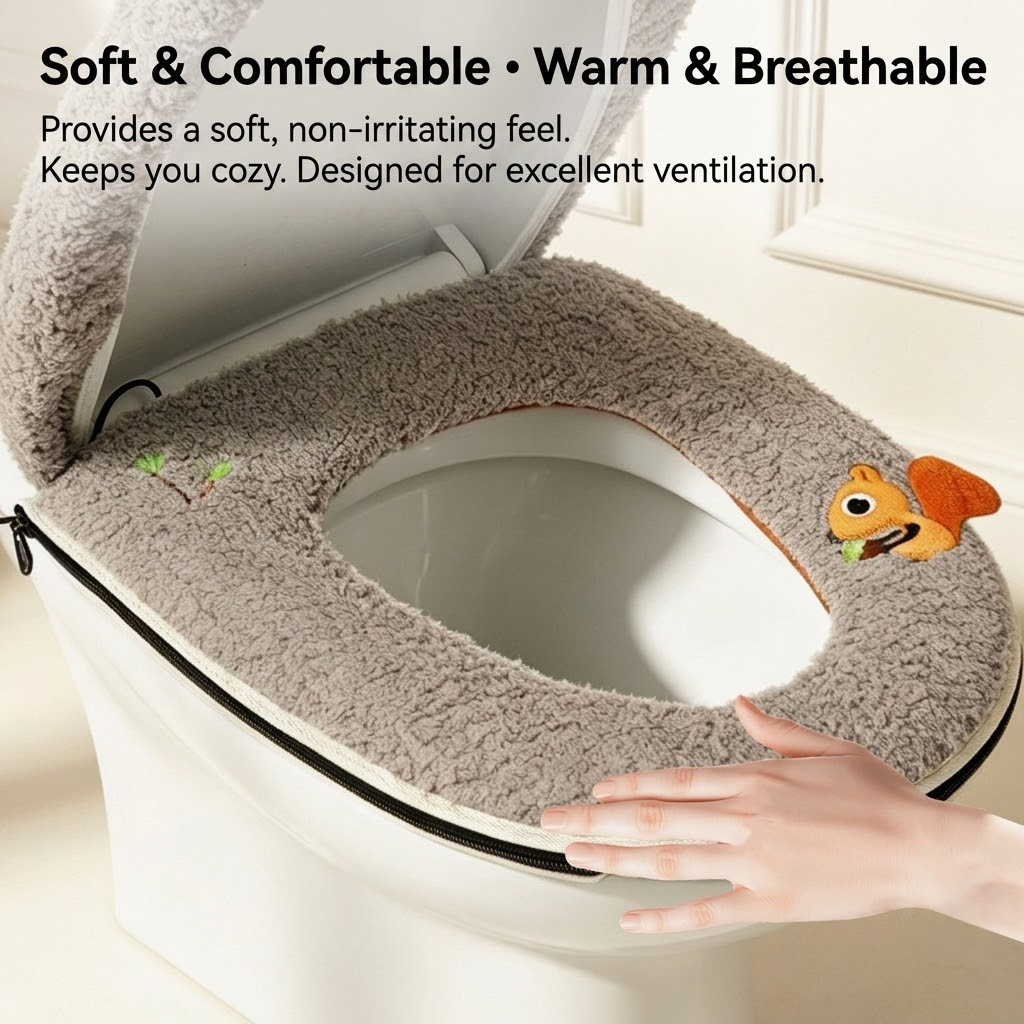 USB-Powered Heated Toilet Seat Cover Set with Soft Plush Fabric, Adjustable Temperature & Timer, Easy-to-Clean PU Leather Bottom, Suitable for Cold Season Home Use (Red)