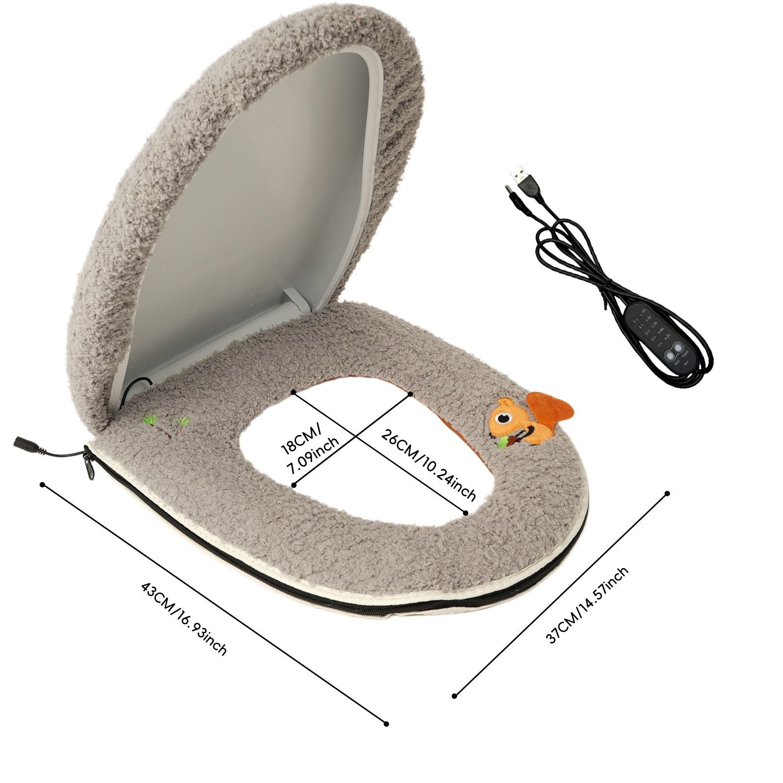 USB-Powered Heated Toilet Seat Cover Set with Soft Plush Fabric, Adjustable Temperature & Timer, Easy-to-Clean PU Leather Bottom, Suitable for Cold Season Home Use (Red)
