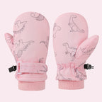 Kids' Dinosaur Patterned Warm Ski Mittens with Waterproof Shell, Adjustable Wrist Straps, and Anti-Loss Clip for Winter Outdoor Play, Snow, and Cold Weather Adventures (L, Navy)