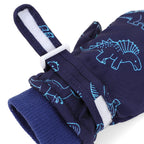 Kids' Dinosaur Patterned Warm Ski Mittens with Waterproof Shell, Adjustable Wrist Straps, and Anti-Loss Clip for Winter Outdoor Play, Snow, and Cold Weather Adventures (L, White)