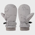 Kids' Dinosaur Patterned Warm Ski Mittens with Waterproof Shell, Adjustable Wrist Straps, and Anti-Loss Clip for Winter Outdoor Play, Snow, and Cold Weather Adventures (S, Grey)
