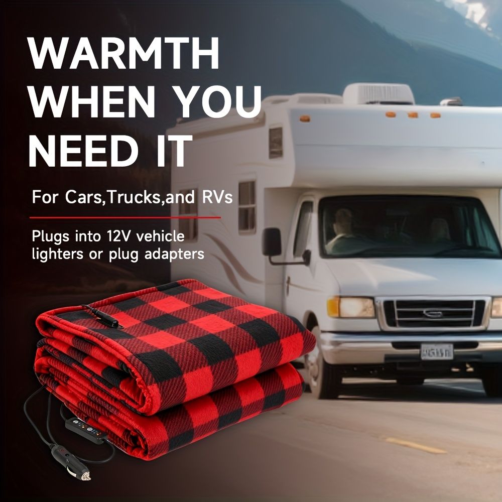 12V Car Electric Blanket for Cozy Winter Travel – Soft Fleece Heating Throw for Cars, Trucks, RVs, and Camping – Dual-Color Plaid Design with Warm Sherpa Lining – Portable, Safe, and Energy-Efficient (Red)