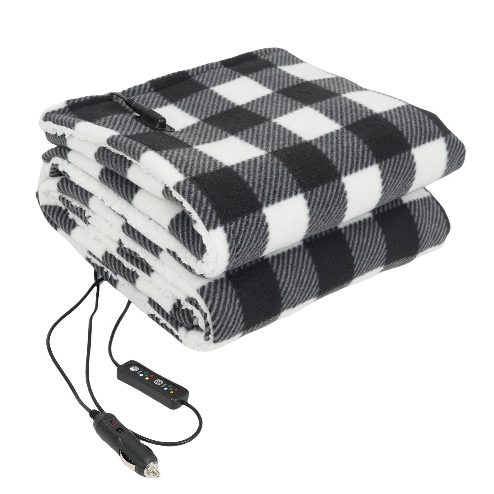 12V Car Electric Blanket for Cozy Winter Travel – Soft Fleece Heating Throw for Cars, Trucks, RVs, and Camping – Dual-Color Plaid Design with Warm Sherpa Lining – Portable, Safe, and Energy-Efficient (Red)
