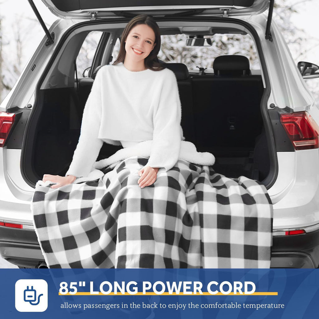 12V Car Electric Blanket for Cozy Winter Travel – Soft Fleece Heating Throw for Cars, Trucks, RVs, and Camping – Dual-Color Plaid Design with Warm Sherpa Lining – Portable, Safe, and Energy-Efficient (Red)