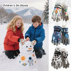 Waterproof Winter Snow Gloves for Kids with Touchscreen, Cartoon Print Design, Warm Fleece Lining, Adjustable Wrist Strap, Ideal for Skiing, Snowman Building, and Outdoor Play (L, White(Monster))