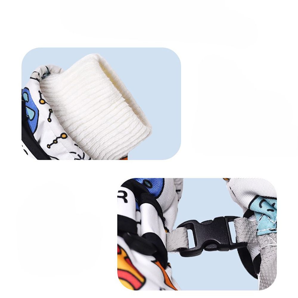 Waterproof Winter Snow Gloves for Kids with Touchscreen, Cartoon Print Design, Warm Fleece Lining, Adjustable Wrist Strap, Ideal for Skiing, Snowman Building, and Outdoor Play (L, White(Monster))