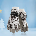 Waterproof Winter Snow Gloves for Kids with Touchscreen, Cartoon Print Design, Warm Fleece Lining, Adjustable Wrist Strap, Ideal for Skiing, Snowman Building, and Outdoor Play (M, White(Panda))