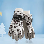 Waterproof Winter Snow Gloves for Kids with Touchscreen, Cartoon Print Design, Warm Fleece Lining, Adjustable Wrist Strap, Ideal for Skiing, Snowman Building, and Outdoor Play (S, White(Monster))