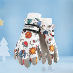 Waterproof Winter Snow Gloves for Kids with Touchscreen, Cartoon Print Design, Warm Fleece Lining, Adjustable Wrist Strap, Ideal for Skiing, Snowman Building, and Outdoor Play (S, White(Panda))
