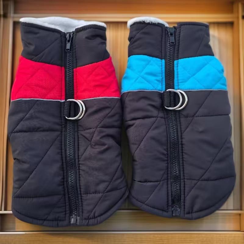 Winter Pet Dog Padded Vest with Waterproof Shell, Warm Fleece Lining, and Leash Attachment Ring for Outdoor Cold Weather Walks (S, Blue)