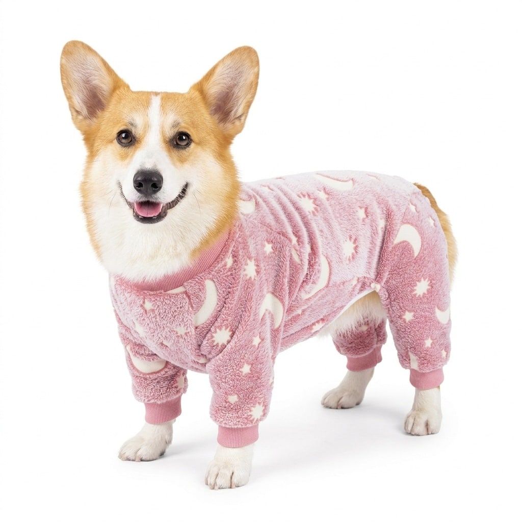 Cozy Winter Pet Fleece Four-Legged Bodysuit, Warm Flannel Full-Body Pajamas for Small to Medium Dogs, Star & Moon Print, Elastic Cuffs for Easy Wear (3XL, Grey)