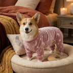Cozy Winter Pet Fleece Four-Legged Bodysuit, Warm Flannel Full-Body Pajamas for Small to Medium Dogs, Star & Moon Print, Elastic Cuffs for Easy Wear (L, Grey)