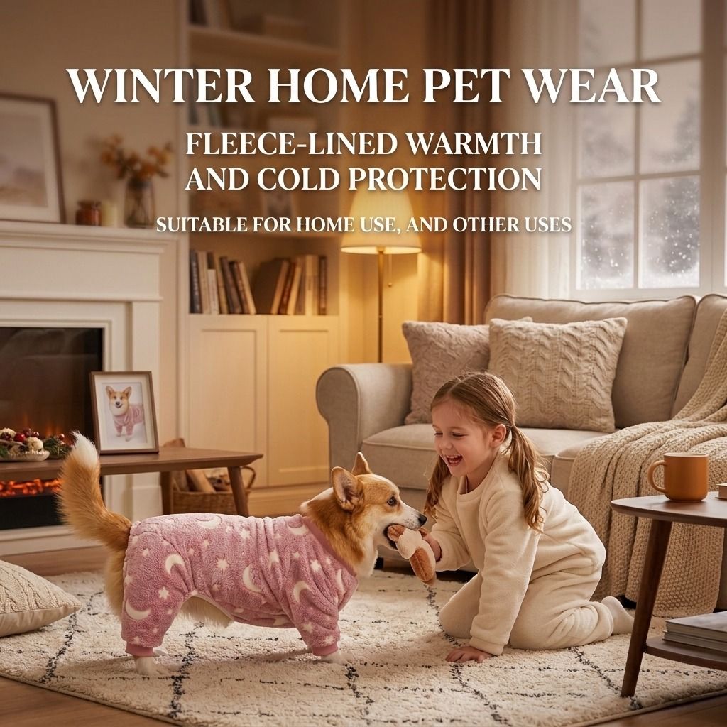 Cozy Winter Pet Fleece Four-Legged Bodysuit, Warm Flannel Full-Body Pajamas for Small to Medium Dogs, Star & Moon Print, Elastic Cuffs for Easy Wear (M, Pink)