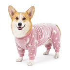 Cozy Winter Pet Fleece Four-Legged Bodysuit, Warm Flannel Full-Body Pajamas for Small to Medium Dogs, Star & Moon Print, Elastic Cuffs for Easy Wear (XS, Pink)