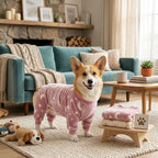 Cozy Winter Pet Fleece Four-Legged Bodysuit, Warm Flannel Full-Body Pajamas for Small to Medium Dogs, Star & Moon Print, Elastic Cuffs for Easy Wear (XS, Pink)