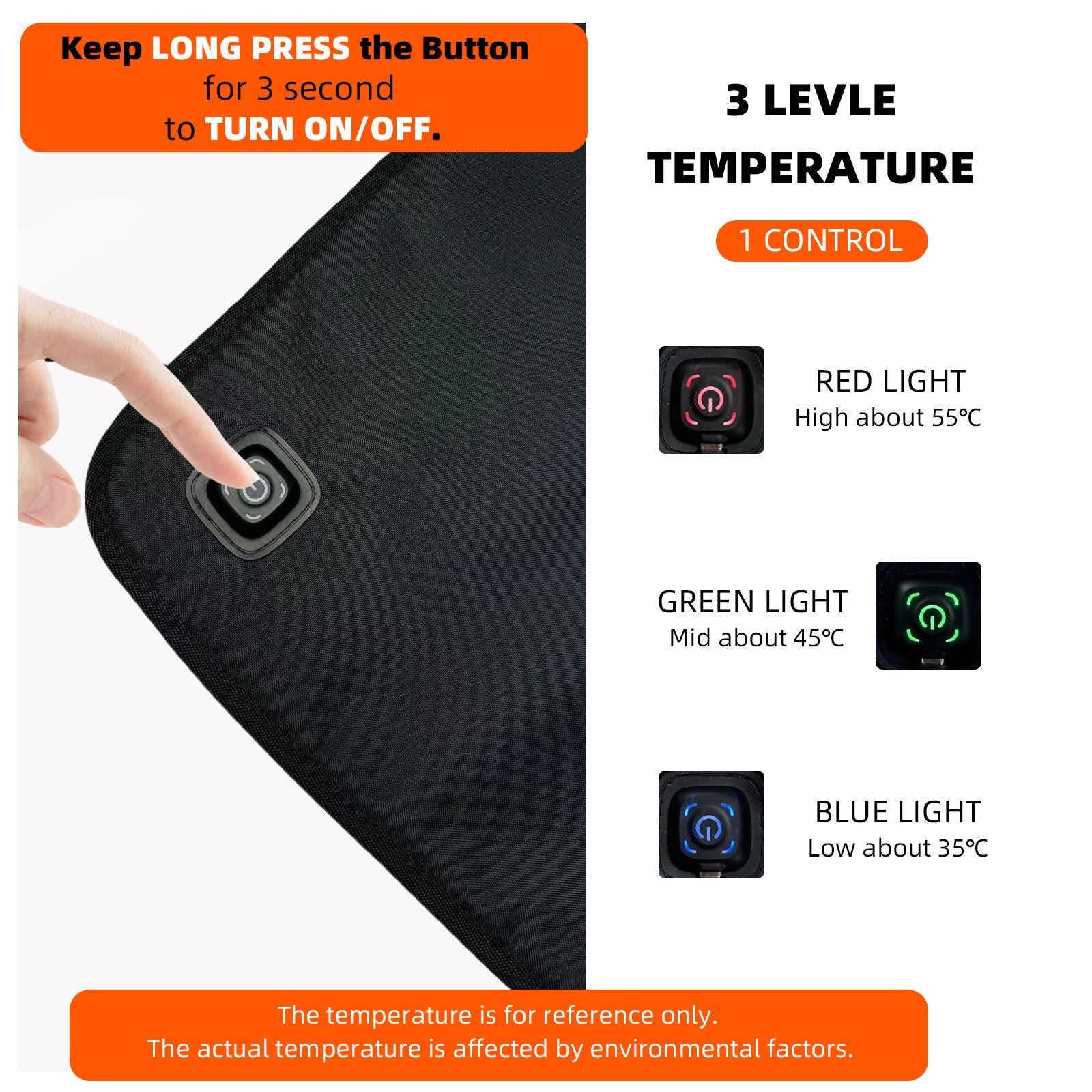 USB-Powered Heated Seat Cushion with Adjustable Temperature, Waterproof Oxford Fabric, Non-Slip Bottom for Office, Home, Outdoor Folding Chairs, Winter Warmth Solution (43×43cm)
