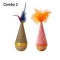 Self-Righting Pet Toy with Natural Wood Base and Durable Fabric Top, Featuring Feather Options and Playful Smile Design, Perfect for Indoor Cats and Small Dogs to Chase, Bat, and Enjoy Endless Fun. (Combo2)