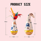 Self-Righting Pet Toy with Natural Wood Base and Durable Fabric Top, Featuring Feather Options and Playful Smile Design, Perfect for Indoor Cats and Small Dogs to Chase, Bat, and Enjoy Endless Fun. (Combo2)