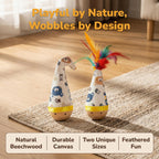 Self-Righting Pet Toy with Natural Wood Base and Durable Fabric Top, Featuring Feather Options and Playful Smile Design, Perfect for Indoor Cats and Small Dogs to Chase, Bat, and Enjoy Endless Fun. (Combo4(6in1))