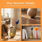 Self-Righting Pet Toy with Natural Wood Base and Durable Fabric Top, Featuring Feather Options and Playful Smile Design, Perfect for Indoor Cats and Small Dogs to Chase, Bat, and Enjoy Endless Fun. (Combo4(6in1))