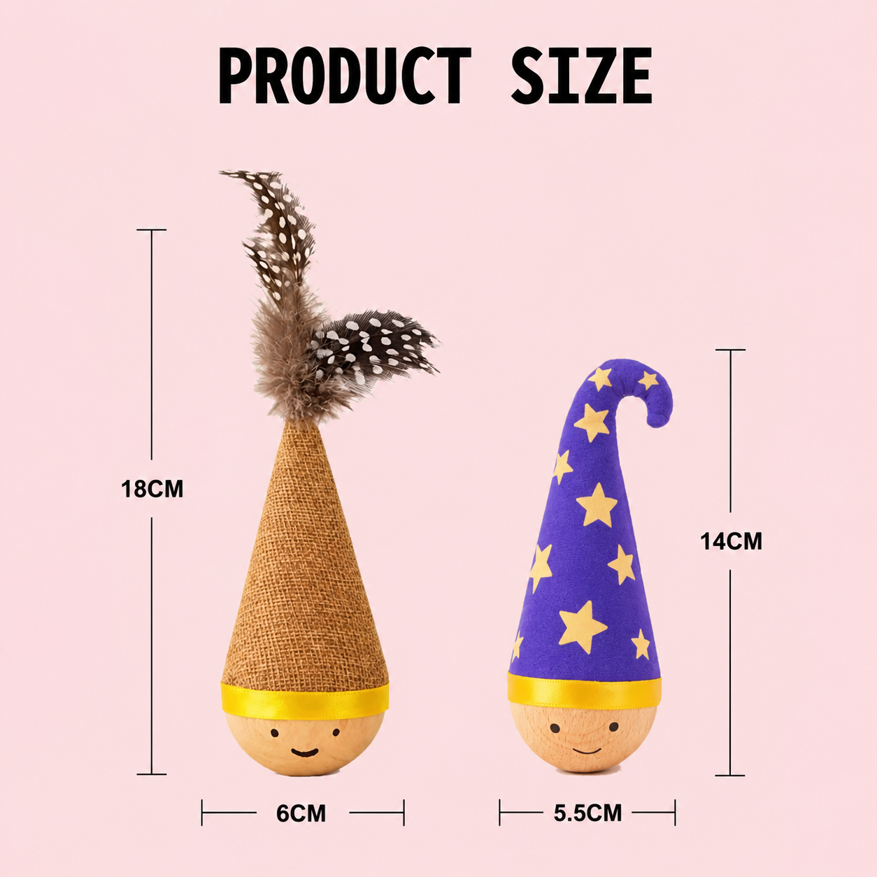Self-Righting Pet Toy with Natural Wood Base and Durable Fabric Top, Featuring Feather Options and Playful Smile Design, Perfect for Indoor Cats and Small Dogs to Chase, Bat, and Enjoy Endless Fun. (Combo4(6in1))