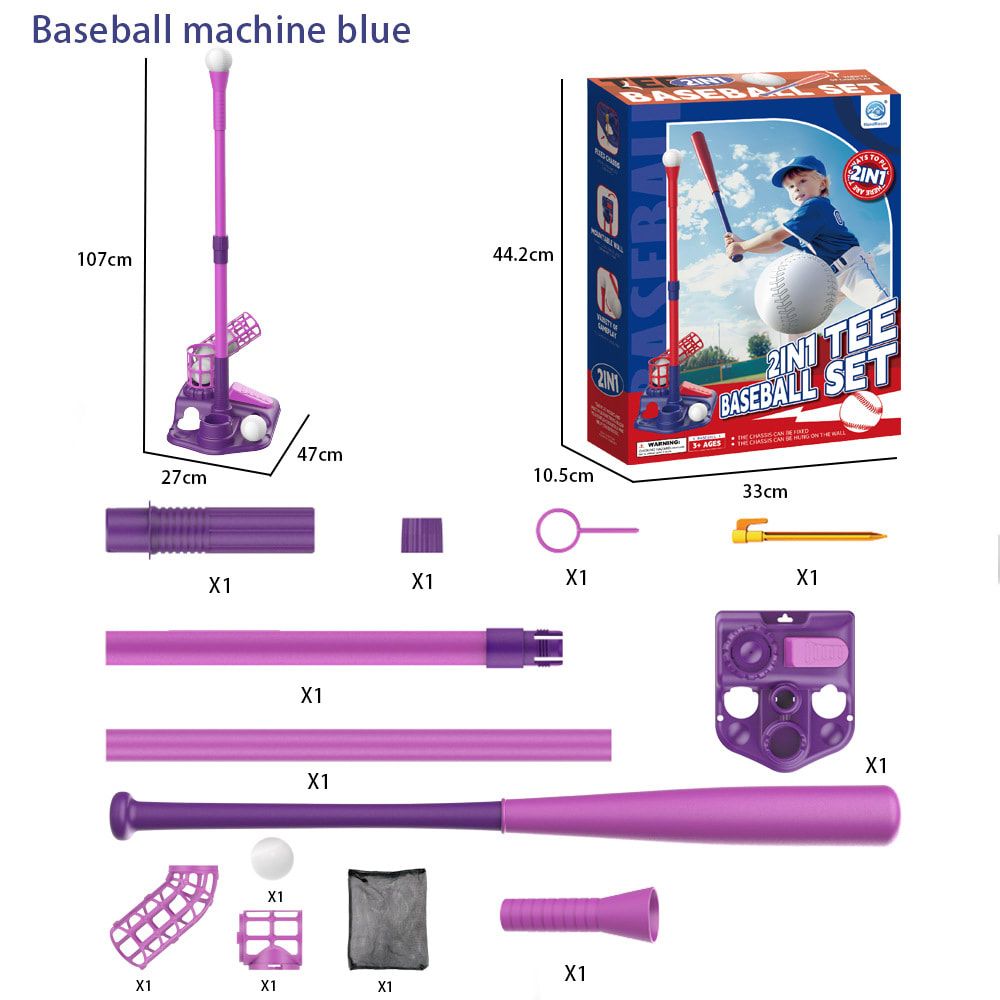 2-in-1 Kids Baseball Training Toy Set with Automatic Pitching and T-Ball Stand, Indoor and Outdoor Practice for Ages 3+ (2IN1, Red)