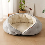 Semi-Enclosed Pet Bed with Plush Comfort and Anti-Slip Base – Ideal for Cats and Small to Medium Dogs Seeking a Cozy, Secure Sleep Spot for All Seasons (L, Blue)