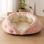 Semi-Enclosed Pet Bed with Plush Comfort and Anti-Slip Base – Ideal for Cats and Small to Medium Dogs Seeking a Cozy, Secure Sleep Spot for All Seasons (L, Blue)