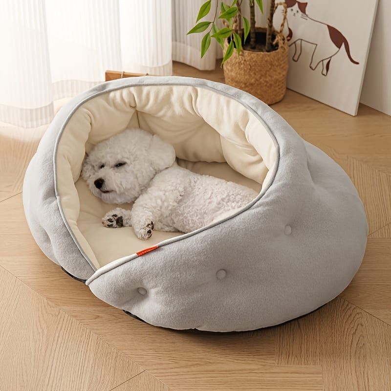 Semi-Enclosed Pet Bed with Plush Comfort and Anti-Slip Base – Ideal for Cats and Small to Medium Dogs Seeking a Cozy, Secure Sleep Spot for All Seasons (L, Pink)