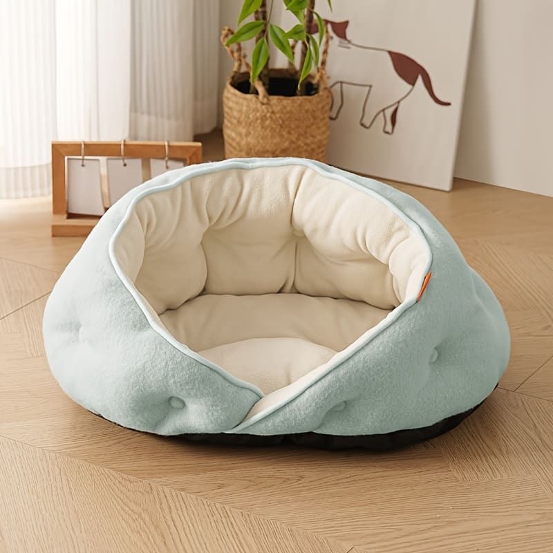 Semi-Enclosed Pet Bed with Plush Comfort and Anti-Slip Base – Ideal for Cats and Small to Medium Dogs Seeking a Cozy, Secure Sleep Spot for All Seasons (L, Pink)