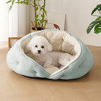Semi-Enclosed Pet Bed with Plush Comfort and Anti-Slip Base – Ideal for Cats and Small to Medium Dogs Seeking a Cozy, Secure Sleep Spot for All Seasons (M, Blue)